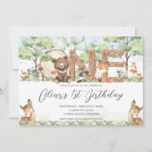 可愛いウッドランド森林動物ウッドワン誕生日 招待状 (正面)