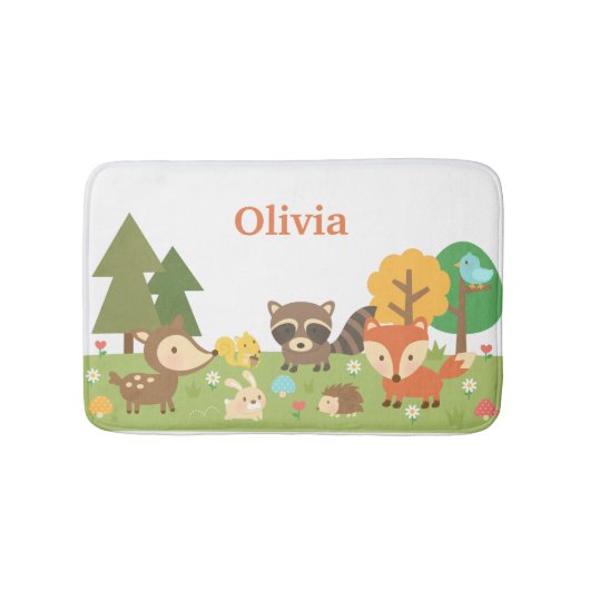 可愛いウッドランド森林動物キッズルームの装飾 バスマット (正面)
