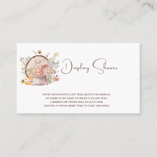 可愛いウッドランド森林動物友達赤ちゃんシャワー エンクロージャーカード (正面)