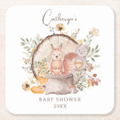 可愛いウッドランド森林動物友達赤ちゃんシャワー スクエアペーパーコースター (正面)