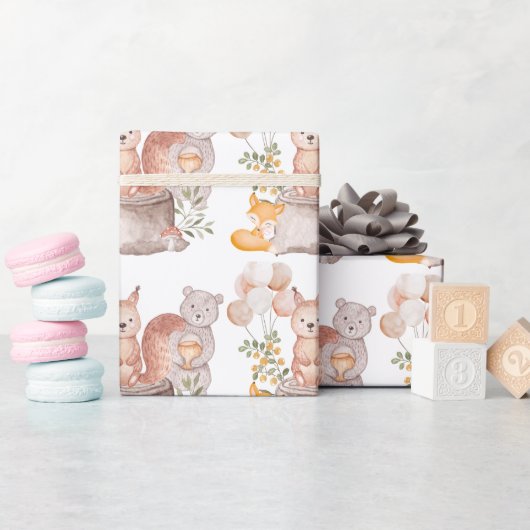 可愛いウッドランド森林動物友達赤ちゃんシャワー ラッピングペーパー (ベビーシャワー)