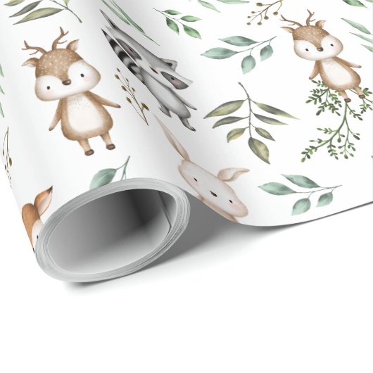 可愛いウッドランド森林動物誕生日赤ちゃんシャワー ラッピングペーパー (ロールコーナー)