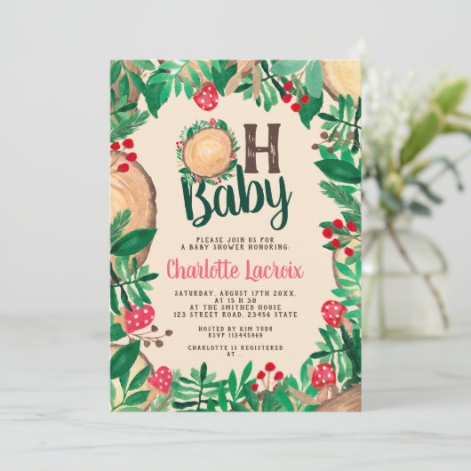 可愛いウッドランド森林緑の木ああ赤ちゃんシャワー 招待状 (スタンド正面)