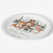 可愛いウッドランド森林緑の金ゴールド赤ちゃんシャワー ペーパープレート (アングル)