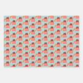 可愛いウッドランド猫の柄 – アクアグリーンクリスマス ラッピングペーパーシート (正面)