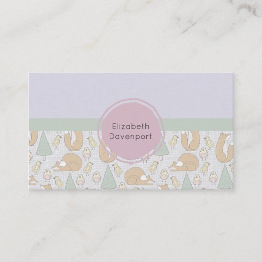 可愛いウッドランド生き物パターン 名刺 (正面)