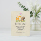 可愛いウッドランド生き物マンガ誕生日パーティー インビテーションポストカード (スタンド正面)