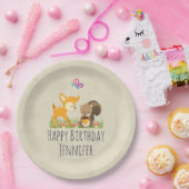 可愛いウッドランド生き物マンガ誕生日パーティー ペーパープレート (パーティー)