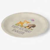 可愛いウッドランド生き物マンガ誕生日パーティー ペーパープレート (アングル)