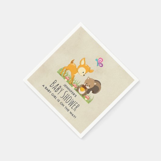 可愛いウッドランド生き物マンガ赤ちゃんシャワー スタンダードカクテルナプキン (角)