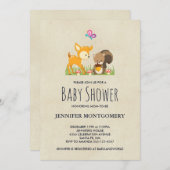可愛いウッドランド生き物マンガ赤ちゃんシャワー 招待状 (正面/裏面)