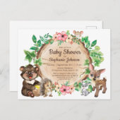 可愛いウッドランド素朴水彩動物の赤ちゃんシャワー ポストカード (正面/裏面)