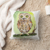 可愛いウッドランド絵画フクロウの水色 クッション (ブランケット)