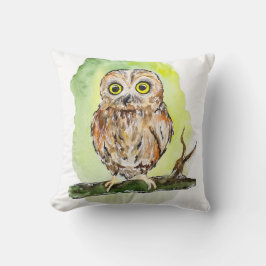 可愛いウッドランド絵画フクロウの水色 クッション
