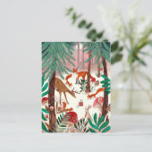 可愛いウッドランド緑とピンクのウッドランド動物林 シーズンポストカード (スタンド正面)