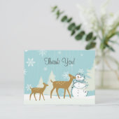 可愛いウッドランド鹿と雪だるま冬ありがとう ポストカード (スタンド正面)