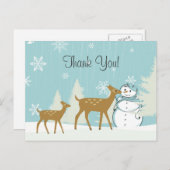 可愛いウッドランド鹿と雪だるま冬ありがとう ポストカード (正面/裏面)
