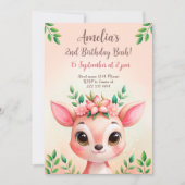 可愛いウッドランド鹿の誕生日カード 招待状 (正面)