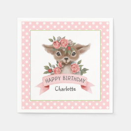 可愛いウッドランド鹿の誕生日パーティーfor Girl スタンダードカクテルナプキン