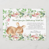 可愛いウッドランド鹿フローラ緑の赤ちゃんシャワー サンキューカード (正面/裏面)