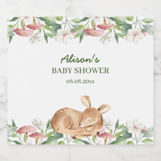 可愛いウッドランド鹿フローラ緑の赤ちゃんシャワー ビールラベル (シングルラベル)