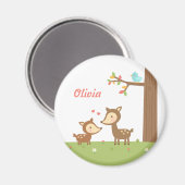 可愛いウッドランド鹿マザー&チャイルドネームマグネット マグネット (正面/裏面)