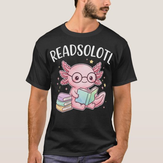 可愛いウーパールーパーが本を読む Readsolotl Tシャツ (正面)