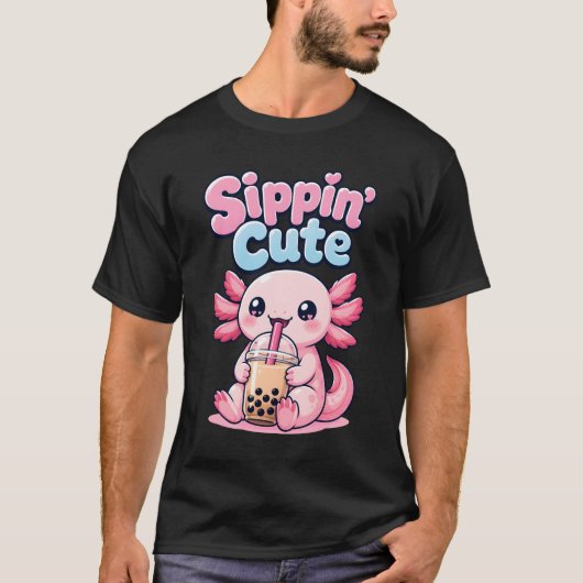 可愛いウーパールーパーのタピオカドリンク Tシャツ (正面)
