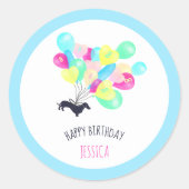 可愛いエイジの水彩風船ダシュント誕生日 ラウンドシール (正面)