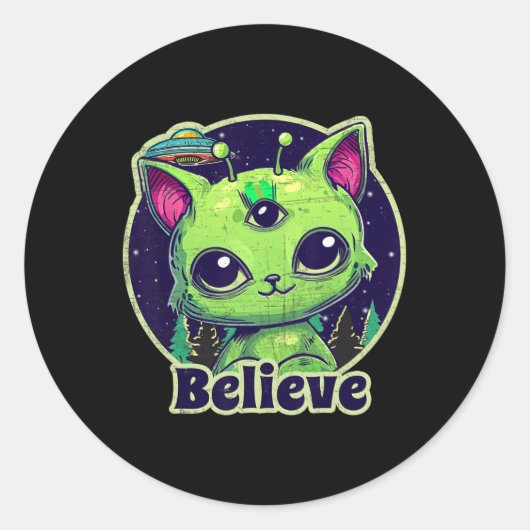 可愛いエイリアンキャットバイブインUfoかわいい ラウンドシール (正面)