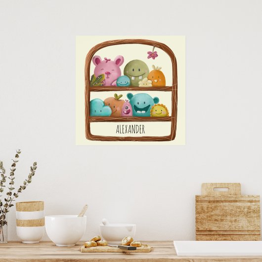 可愛いエイリアンモンスタートイズパーソナライズされたキッズルーム ポスター (キッチン)