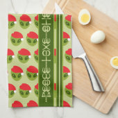 可愛いエイリアンSanta Hat Motifグリフのテキスト キッチンタオル (四つ折り)