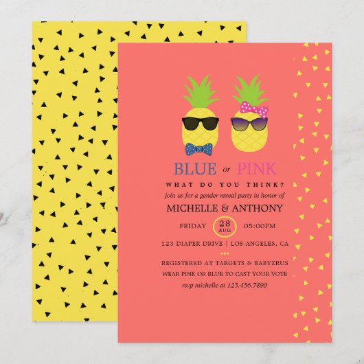 可愛いエキゾチックなパイナップル紙吹雪性表彰 招待状 (正面/裏面)