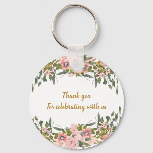 可愛いエジャントピンクフローラ緑と金ゴールド結婚ズ キーホルダー (裏面)