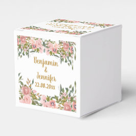 可愛いエジャントピンクフローラ緑と金ゴールド結婚ズ フェイバーボックス