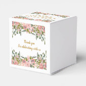 可愛いエジャントピンクフローラ緑と金ゴールド結婚ズ フェイバーボックス (裏面サイド)