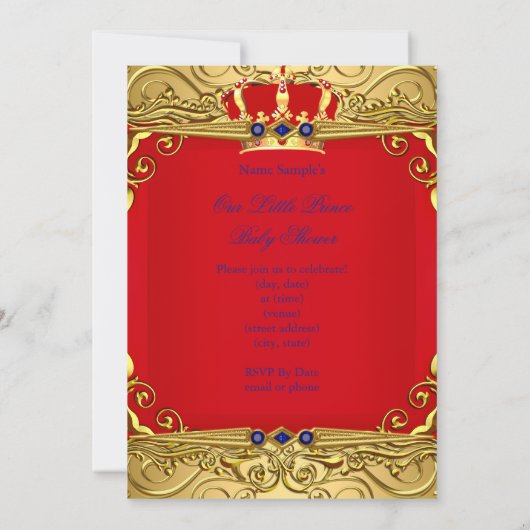 可愛いエスニックベイビーシャワーボーイレガルレッド王室のブルー 招待状 (裏面)