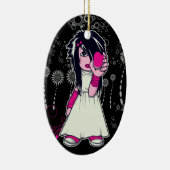 可愛いエモ女の子の持つハートベクトルアート セラミックオーナメント (右)