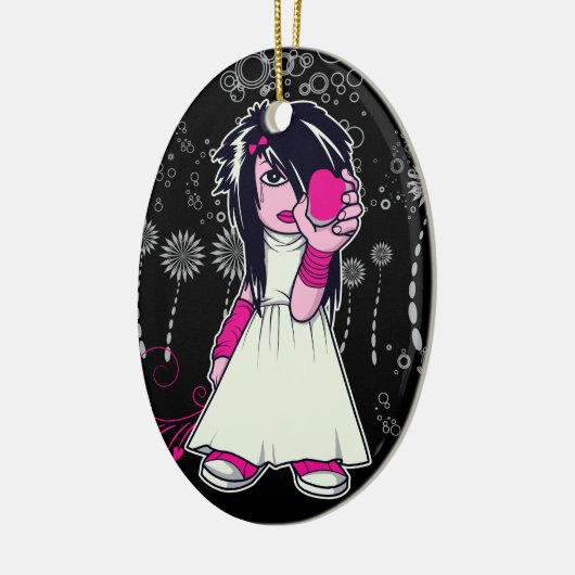可愛いエモ女の子の持つハートベクトルアート セラミックオーナメント (左)