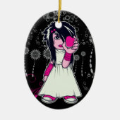 可愛いエモ女の子の持つハートベクトルアート セラミックオーナメント (正面)