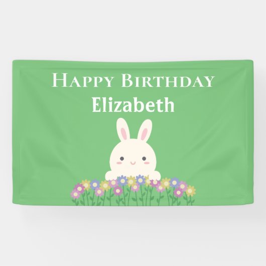 可愛いエレガントかわいいバニー&フラワーズハッピーバースデー 横断幕 (横)