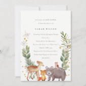 可愛いエレガントウッドランドの動物の葉の赤ちゃんシャワー 招待状 (正面)