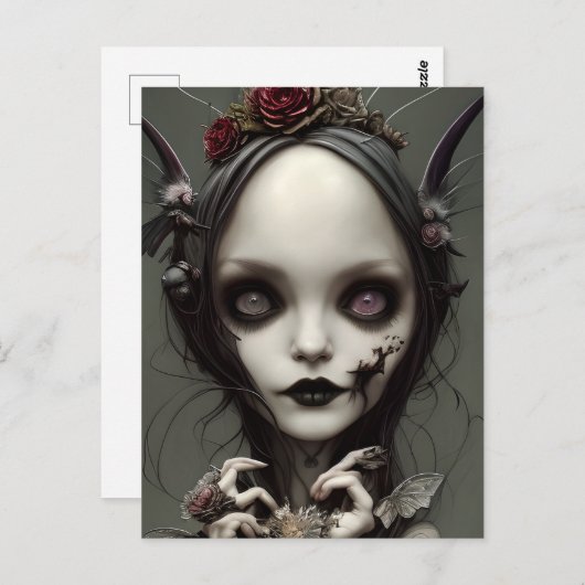 可愛いエレガントゴシック様式の魔女妖精フェイリー・アートワーク ポストカード (正面/裏面)
