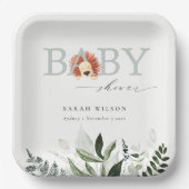 可愛いエレガントパステルボホライオンリオンリーフ赤ちゃんシャワー ペーパープレート (正面)