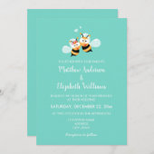 可愛いエレガントビーに上品なミント結婚 招待状 (正面/裏面)