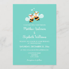 可愛いエレガントビーに上品なミント結婚 招待状