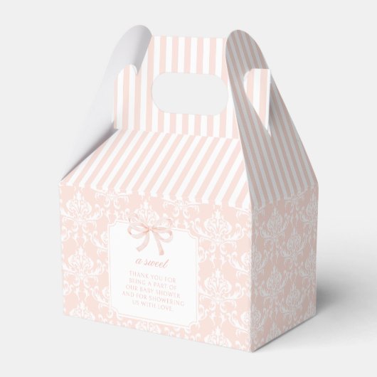 可愛いエレガントピンクの弓のベビーガールシャワー フェイバーボックス (裏面サイド)