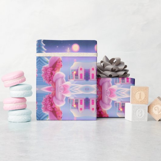 可愛いエレガントピンクガーリーのクリスマス ラッピングペーパー (ベビーシャワー)