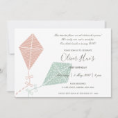 可愛いエレガントピンクブルーカイトキッズ幼児誕生日 招待状 (正面)