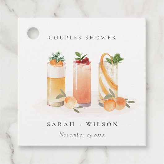 可愛いエレガントフルーツカクテルオレンジカップルシャワー フェイバータグ (正面)